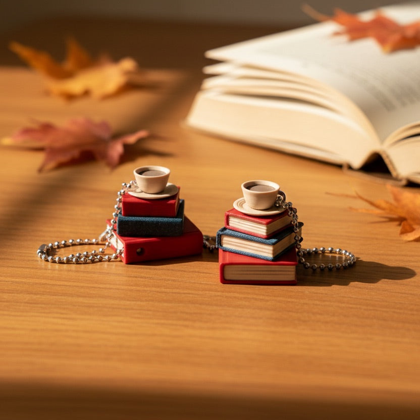 Clickity Bookish Fidget Clicker – Stacked Books & Coffee