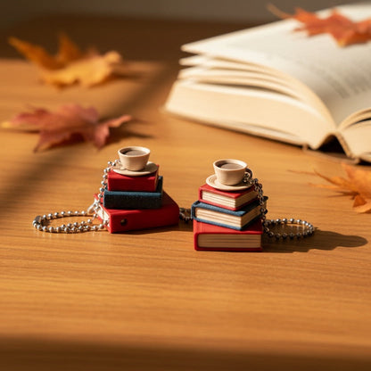Clickity Bookish Fidget Clicker – Stacked Books & Coffee