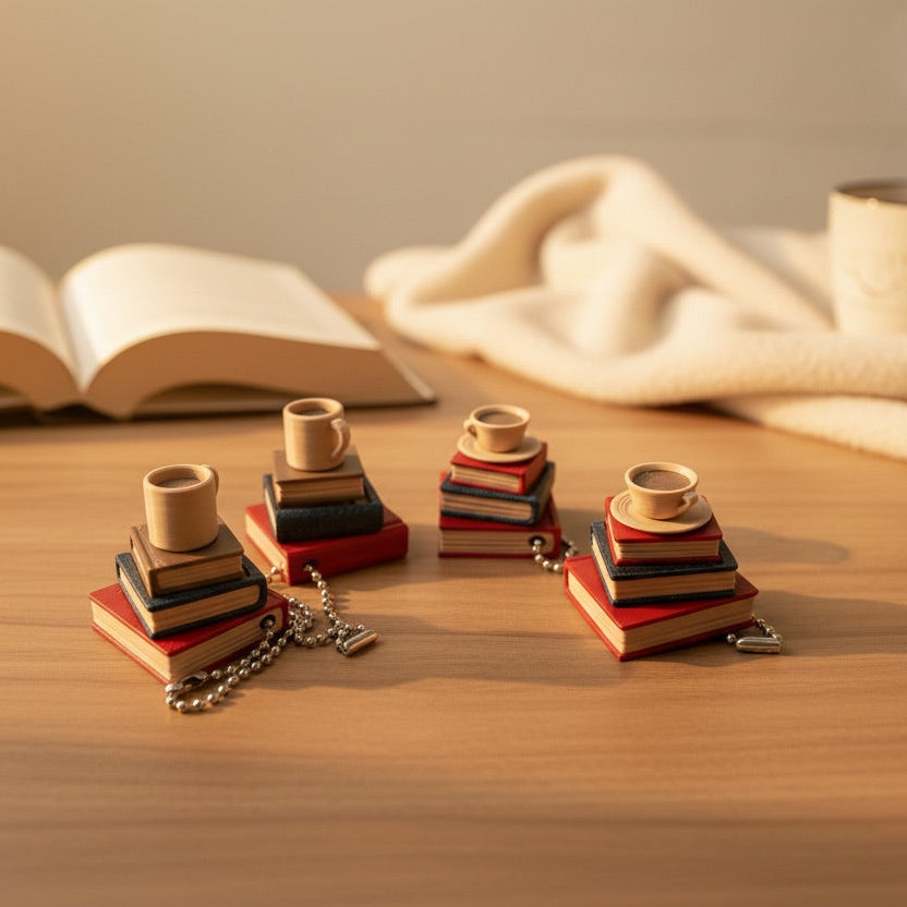 Clickity Bookish Fidget Clicker – Stacked Books & Coffee