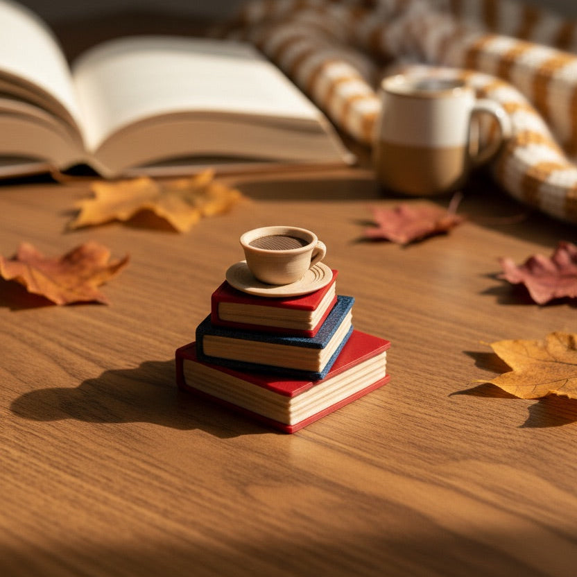 Clickity Bookish Fidget Clicker – Stacked Books & Coffee