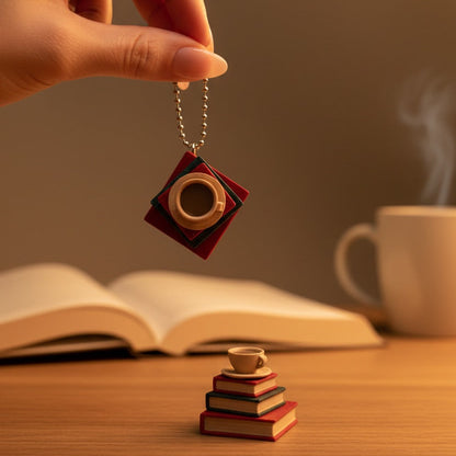 Clickity Bookish Fidget Clicker – Stacked Books & Coffee