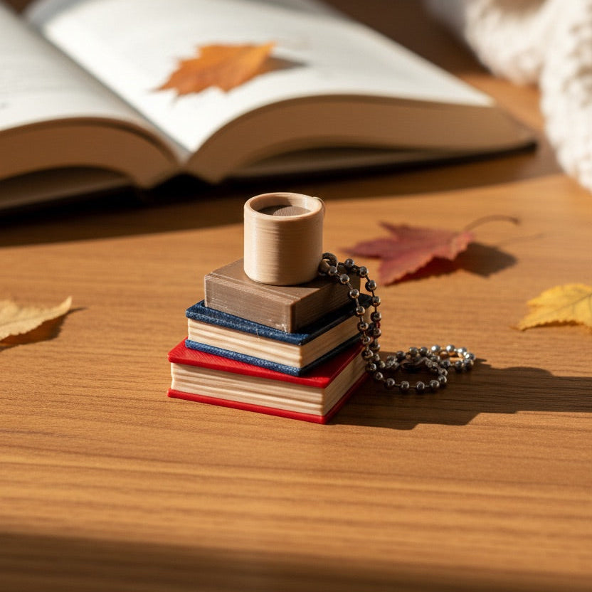 Clickity Bookish Fidget Clicker – Stacked Books & Coffee