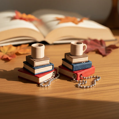 Clickity Bookish Fidget Clicker – Stacked Books & Coffee