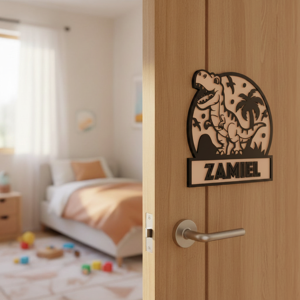 Dinosaur Sign on Door with Black Sides