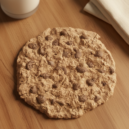 Chocolate chip cookie jigsaw puzzle top down view lifestyle