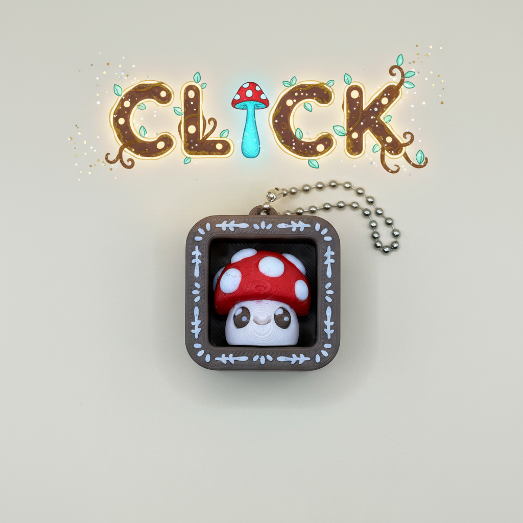 Clickity Book Nook Keychain - Mushroom with CLICK text