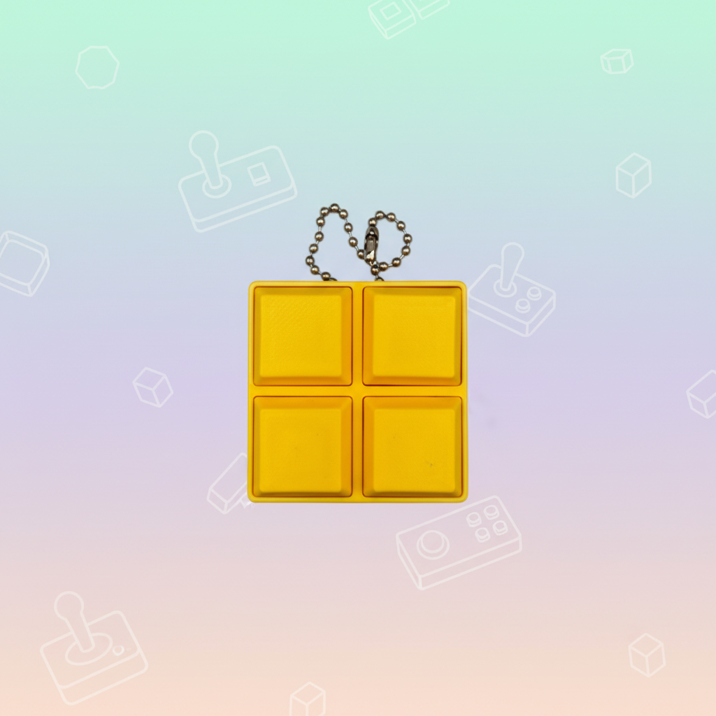 Yellow O-shaped Tetris block clicker - light retro background