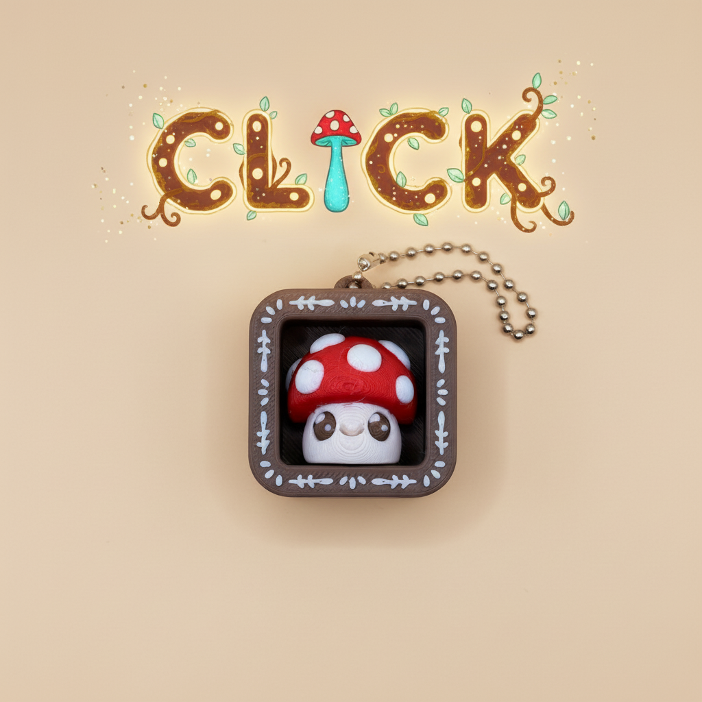Clickity Book Nook Keychain - Mushroom with CLICK text