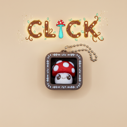 Clickity Book Nook Keychain - Mushroom with CLICK text