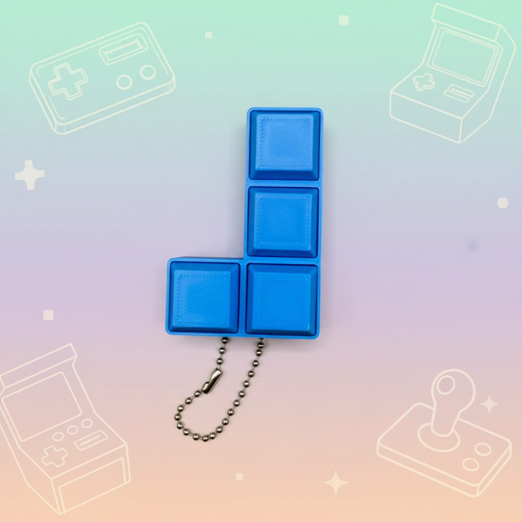 Blue L-shaped Tetris block clicker - light retro background