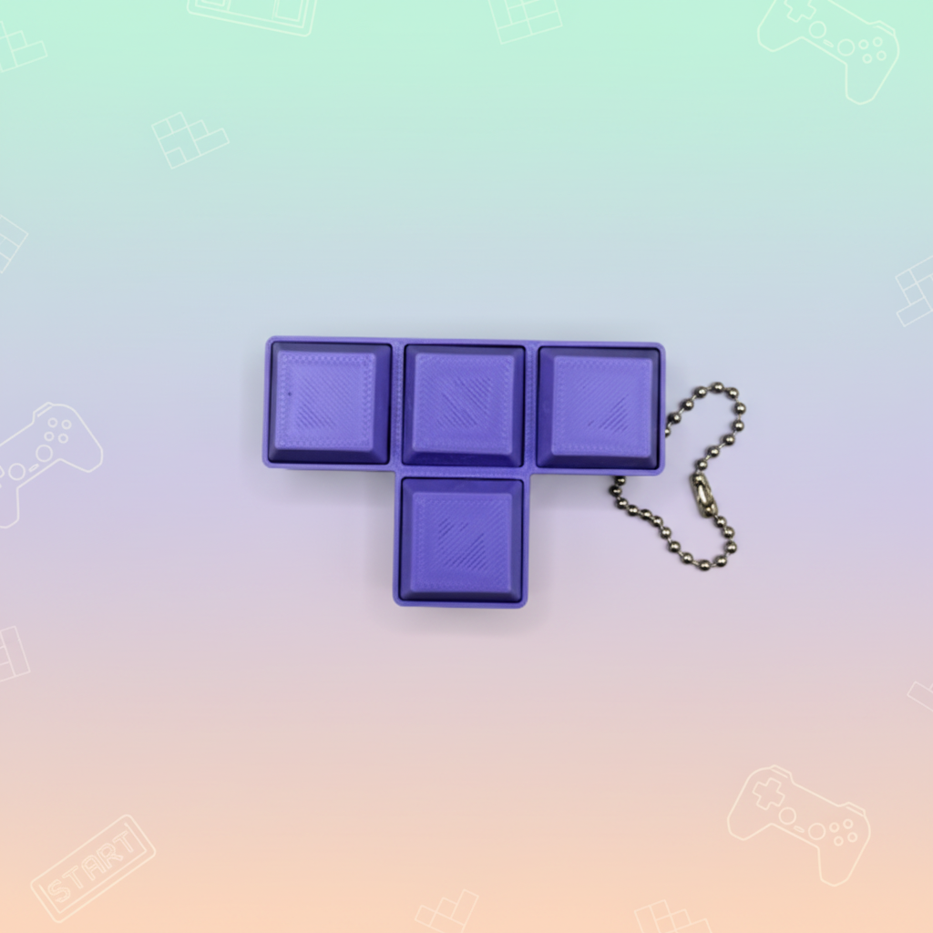 Purple T-shaped Tetris block clicker - light retro background