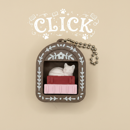 Clickity Book Nook Keychain - Cat's Book Nook with CLICK text