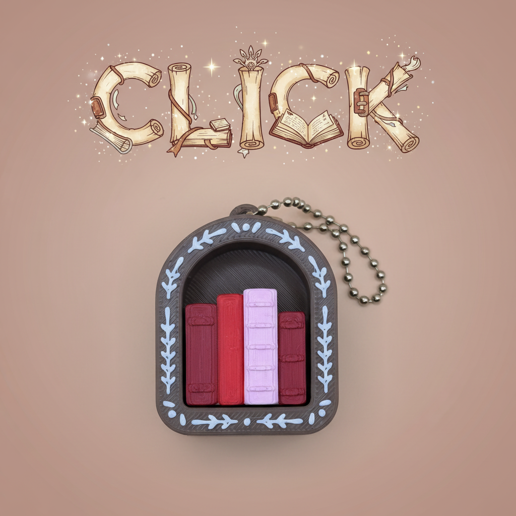 Clickity Book Nook Keychain - Book Nook with CLICK text