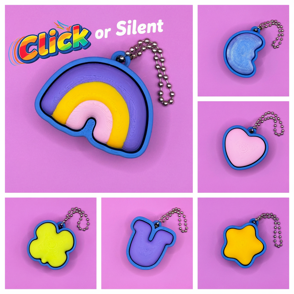 Keychain collage with bold animated Click text